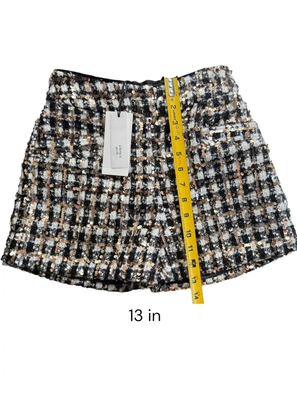 A Loves A Girls 2 Piece Set Blue Puff Top Black Sequin Tweed Shorts Size L 10-12
